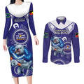 Custom NRL Bulldogs NAIDOC Week Couples Matching Long Sleeve Bodycon Dress and Long Sleeve Button Shirt Keep The Fire Burning Indigenous Art
