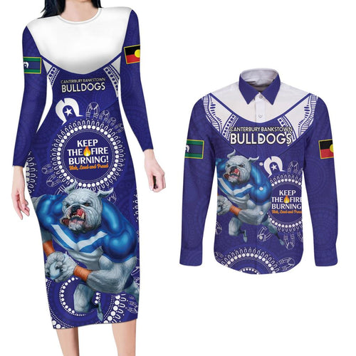 Custom NRL Bulldogs NAIDOC Week Couples Matching Long Sleeve Bodycon Dress and Long Sleeve Button Shirt Keep The Fire Burning Indigenous Art