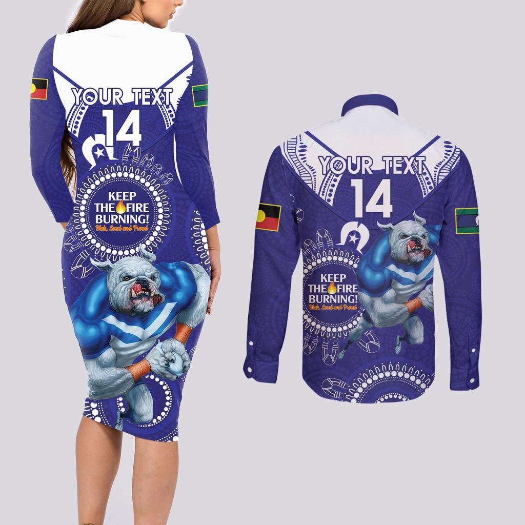 Custom NRL Bulldogs NAIDOC Week Couples Matching Long Sleeve Bodycon Dress and Long Sleeve Button Shirt Keep The Fire Burning Indigenous Art