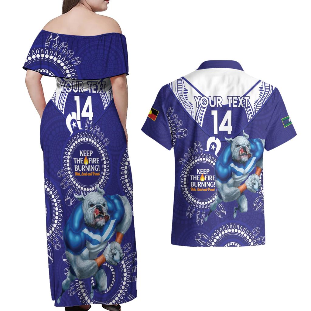 Custom NRL Bulldogs NAIDOC Week Couples Matching Off Shoulder Maxi Dress and Hawaiian Shirt Keep The Fire Burning Indigenous Art