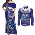 Custom NRL Bulldogs NAIDOC Week Couples Matching Off Shoulder Maxi Dress and Long Sleeve Button Shirt Keep The Fire Burning Indigenous Art