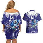 Custom NRL Bulldogs NAIDOC Week Couples Matching Off Shoulder Short Dress and Hawaiian Shirt Keep The Fire Burning Indigenous Art