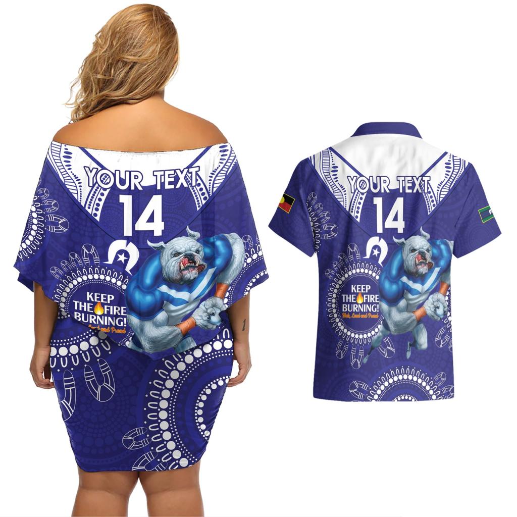 Custom NRL Bulldogs NAIDOC Week Couples Matching Off Shoulder Short Dress and Hawaiian Shirt Keep The Fire Burning Indigenous Art