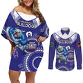 Custom NRL Bulldogs NAIDOC Week Couples Matching Off Shoulder Short Dress and Long Sleeve Button Shirt Keep The Fire Burning Indigenous Art