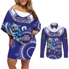Custom NRL Bulldogs NAIDOC Week Couples Matching Off Shoulder Short Dress and Long Sleeve Button Shirt Keep The Fire Burning Indigenous Art