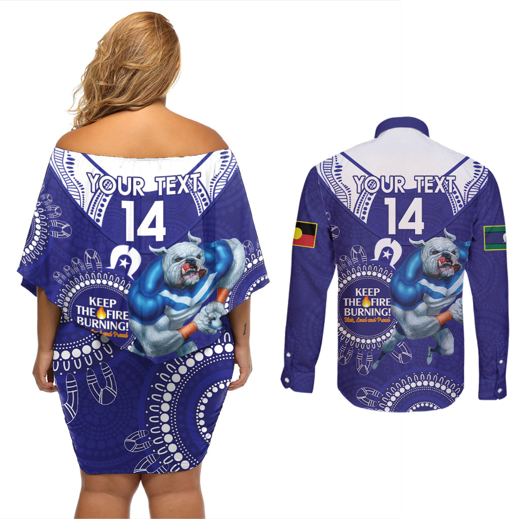 Custom NRL Bulldogs NAIDOC Week Couples Matching Off Shoulder Short Dress and Long Sleeve Button Shirt Keep The Fire Burning Indigenous Art