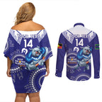 Custom NRL Bulldogs NAIDOC Week Couples Matching Off Shoulder Short Dress and Long Sleeve Button Shirt Keep The Fire Burning Indigenous Art