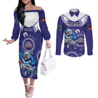 Custom NRL Bulldogs NAIDOC Week Couples Matching Off The Shoulder Long Sleeve Dress and Long Sleeve Button Shirt Keep The Fire Burning Indigenous Art
