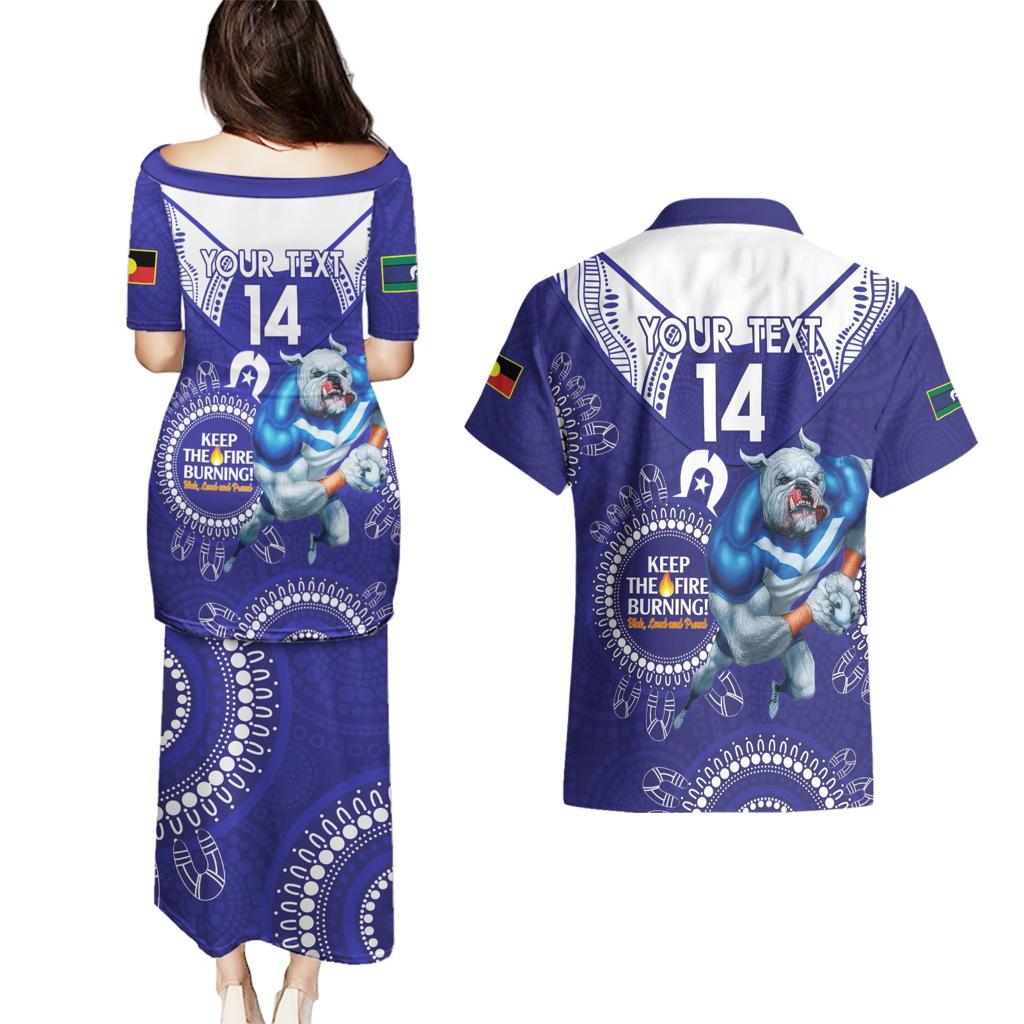 Custom NRL Bulldogs NAIDOC Week Couples Matching Puletasi and Hawaiian Shirt Keep The Fire Burning Indigenous Art