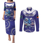 Custom NRL Bulldogs NAIDOC Week Couples Matching Puletasi and Long Sleeve Button Shirt Keep The Fire Burning Indigenous Art