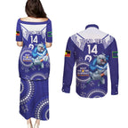 Custom NRL Bulldogs NAIDOC Week Couples Matching Puletasi and Long Sleeve Button Shirt Keep The Fire Burning Indigenous Art