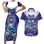 Custom NRL Bulldogs NAIDOC Week Couples Matching Short Sleeve Bodycon Dress and Hawaiian Shirt Keep The Fire Burning Indigenous Art