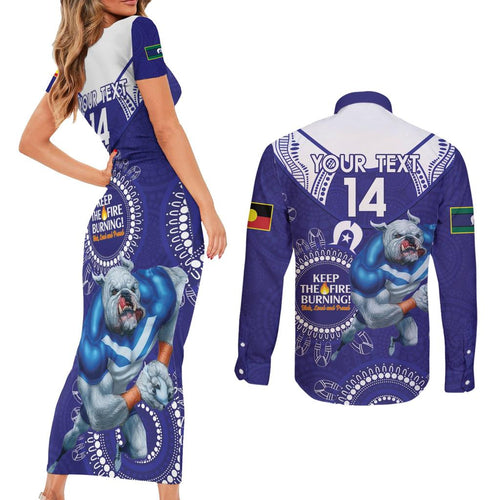 Custom NRL Bulldogs NAIDOC Week Couples Matching Short Sleeve Bodycon Dress and Long Sleeve Button Shirt Keep The Fire Burning Indigenous Art