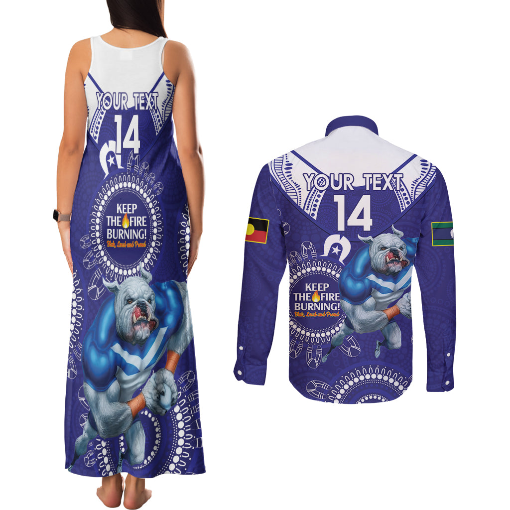 Custom NRL Bulldogs NAIDOC Week Couples Matching Tank Maxi Dress and Long Sleeve Button Shirt Keep The Fire Burning Indigenous Art
