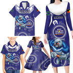 Custom NRL Bulldogs NAIDOC Week Family Matching Long Sleeve Bodycon Dress and Hawaiian Shirt Keep The Fire Burning Indigenous Art