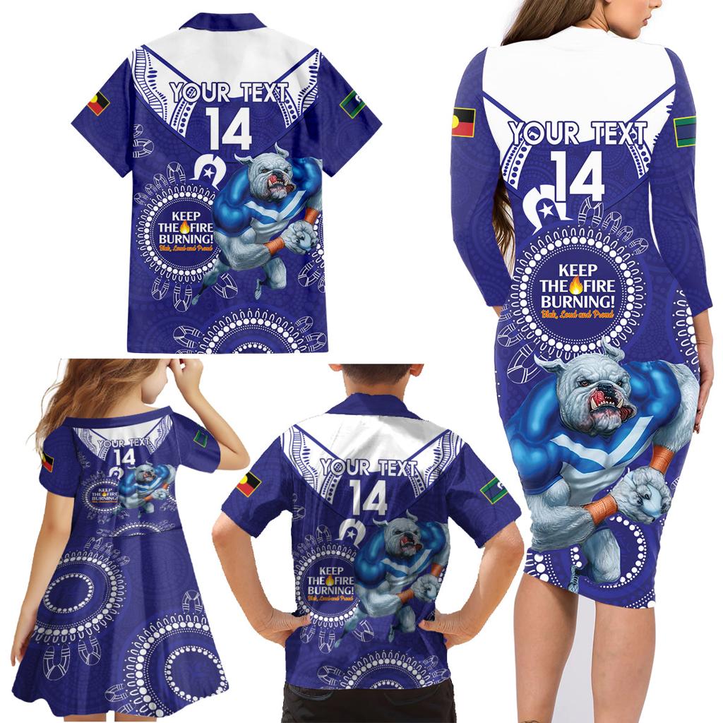 Custom NRL Bulldogs NAIDOC Week Family Matching Long Sleeve Bodycon Dress and Hawaiian Shirt Keep The Fire Burning Indigenous Art