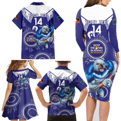 Custom NRL Bulldogs NAIDOC Week Family Matching Long Sleeve Bodycon Dress and Hawaiian Shirt Keep The Fire Burning Indigenous Art