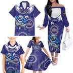 Custom NRL Bulldogs NAIDOC Week Family Matching Off The Shoulder Long Sleeve Dress and Hawaiian Shirt Keep The Fire Burning Indigenous Art