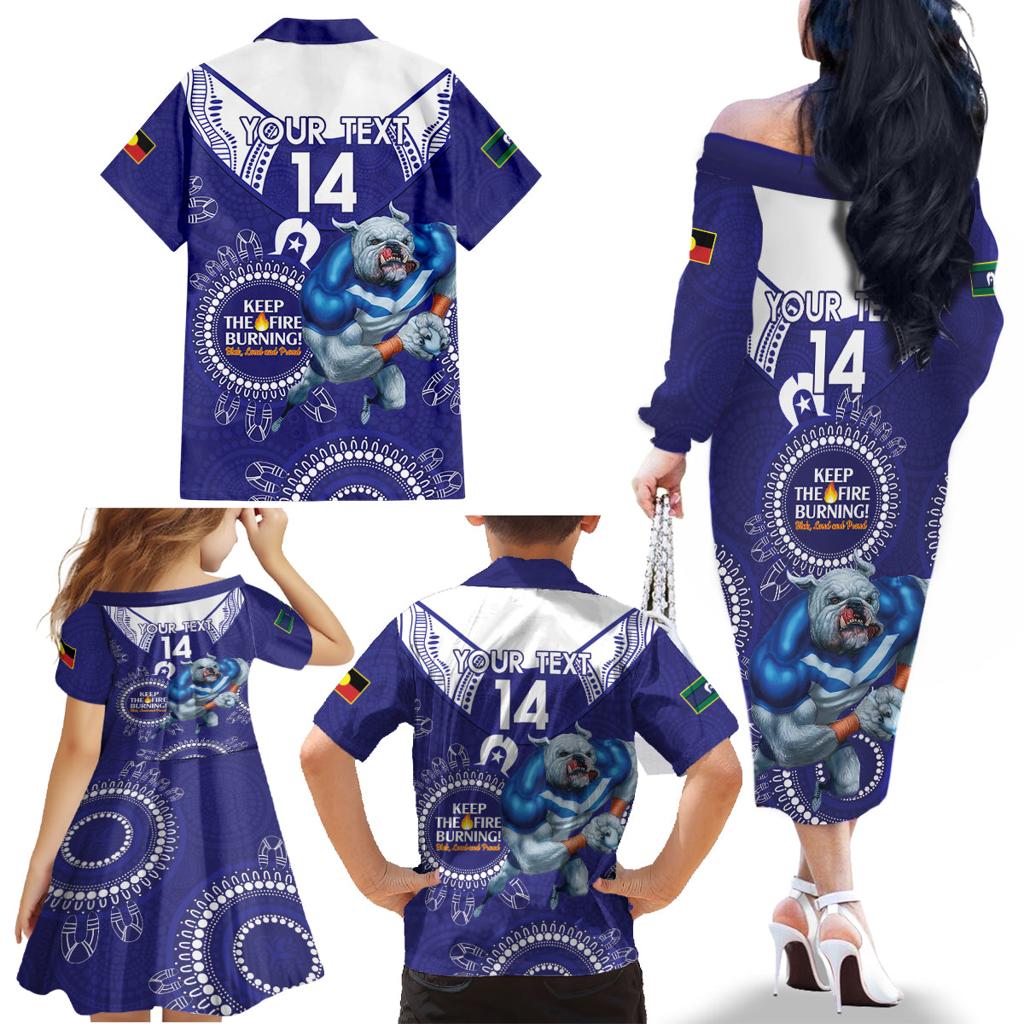 Custom NRL Bulldogs NAIDOC Week Family Matching Off The Shoulder Long Sleeve Dress and Hawaiian Shirt Keep The Fire Burning Indigenous Art