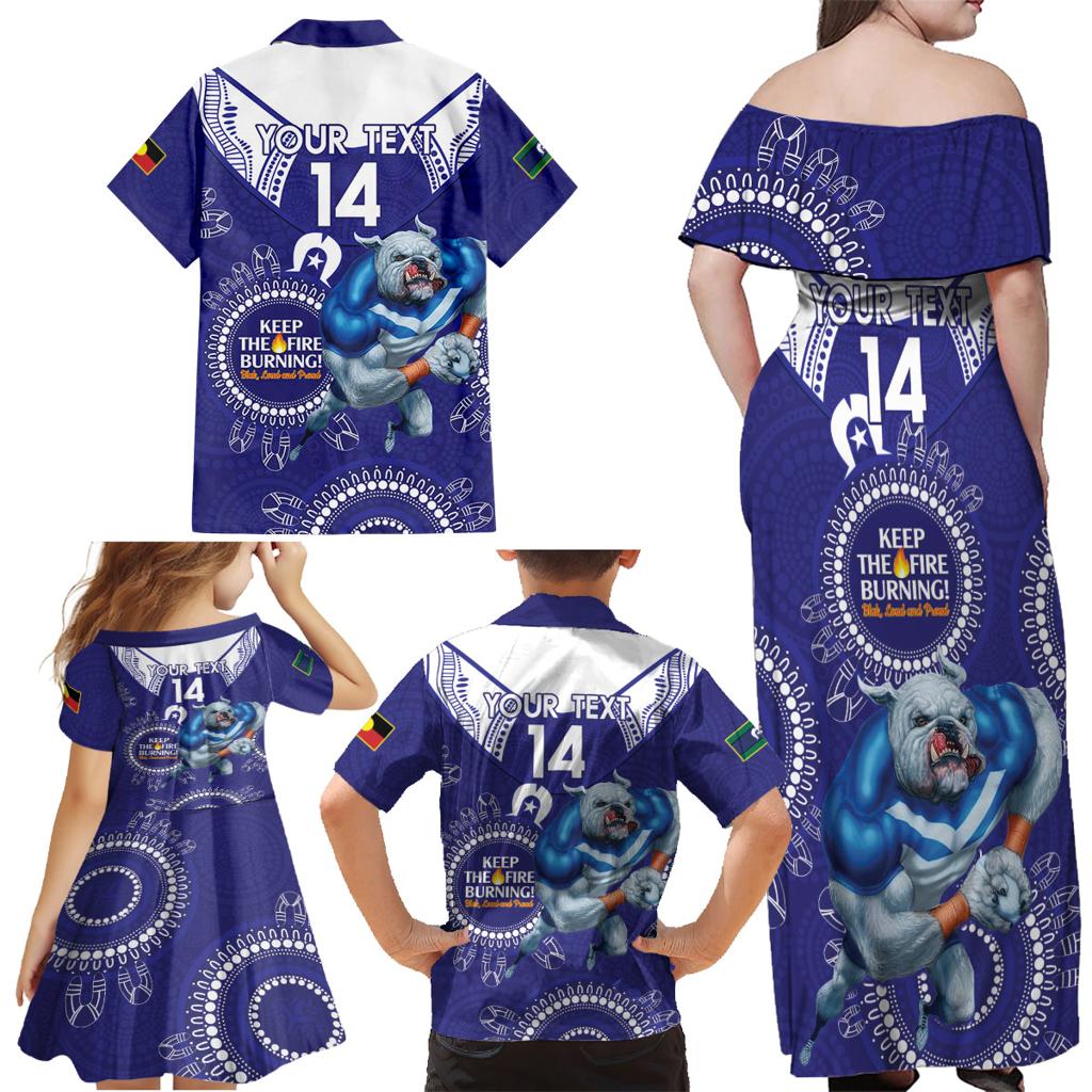 Custom NRL Bulldogs NAIDOC Week Family Matching Off Shoulder Maxi Dress and Hawaiian Shirt Keep The Fire Burning Indigenous Art