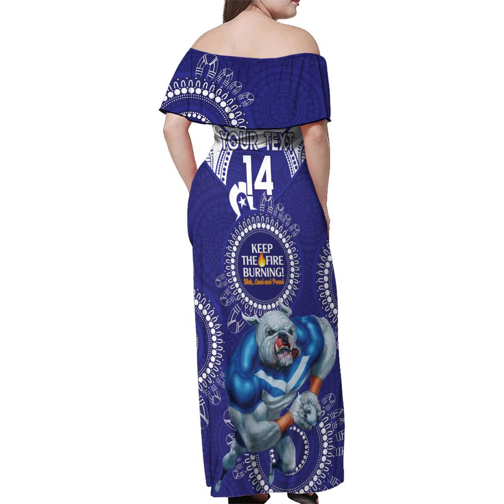 Custom NRL Bulldogs NAIDOC Week Family Matching Off Shoulder Maxi Dress and Hawaiian Shirt Keep The Fire Burning Indigenous Art