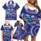 Custom NRL Bulldogs NAIDOC Week Family Matching Off Shoulder Short Dress and Hawaiian Shirt Keep The Fire Burning Indigenous Art