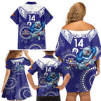 Custom NRL Bulldogs NAIDOC Week Family Matching Off Shoulder Short Dress and Hawaiian Shirt Keep The Fire Burning Indigenous Art