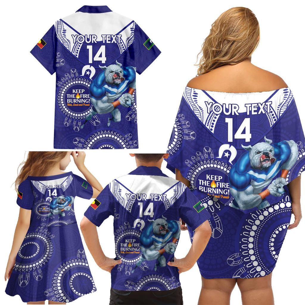 Custom NRL Bulldogs NAIDOC Week Family Matching Off Shoulder Short Dress and Hawaiian Shirt Keep The Fire Burning Indigenous Art