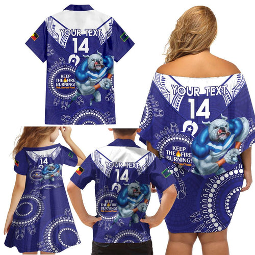 Custom NRL Bulldogs NAIDOC Week Family Matching Off Shoulder Short Dress and Hawaiian Shirt Keep The Fire Burning Indigenous Art