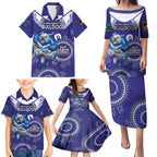 Custom NRL Bulldogs NAIDOC Week Family Matching Puletasi and Hawaiian Shirt Keep The Fire Burning Indigenous Art