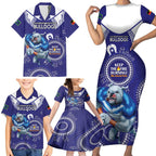 Custom NRL Bulldogs NAIDOC Week Family Matching Short Sleeve Bodycon Dress and Hawaiian Shirt Keep The Fire Burning Indigenous Art