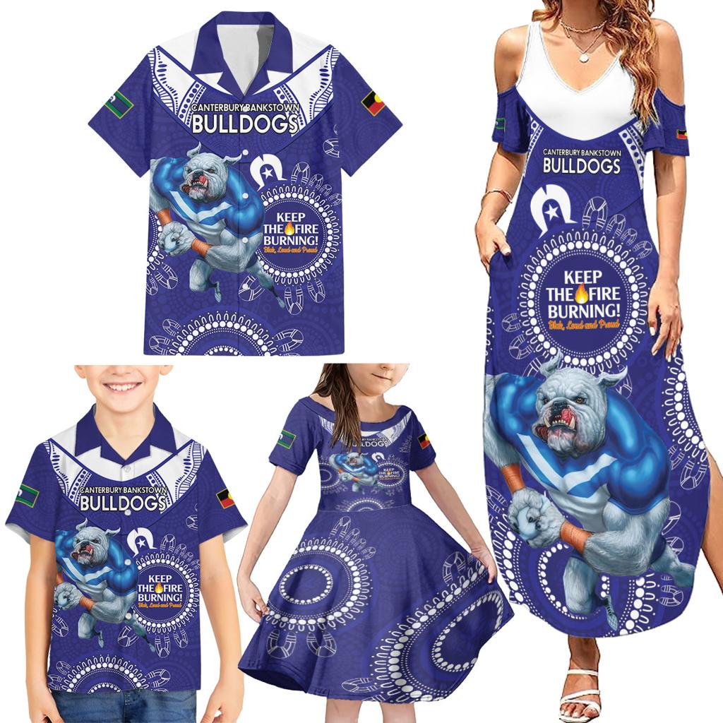 Custom NRL Bulldogs NAIDOC Week Family Matching Summer Maxi Dress and Hawaiian Shirt Keep The Fire Burning Indigenous Art
