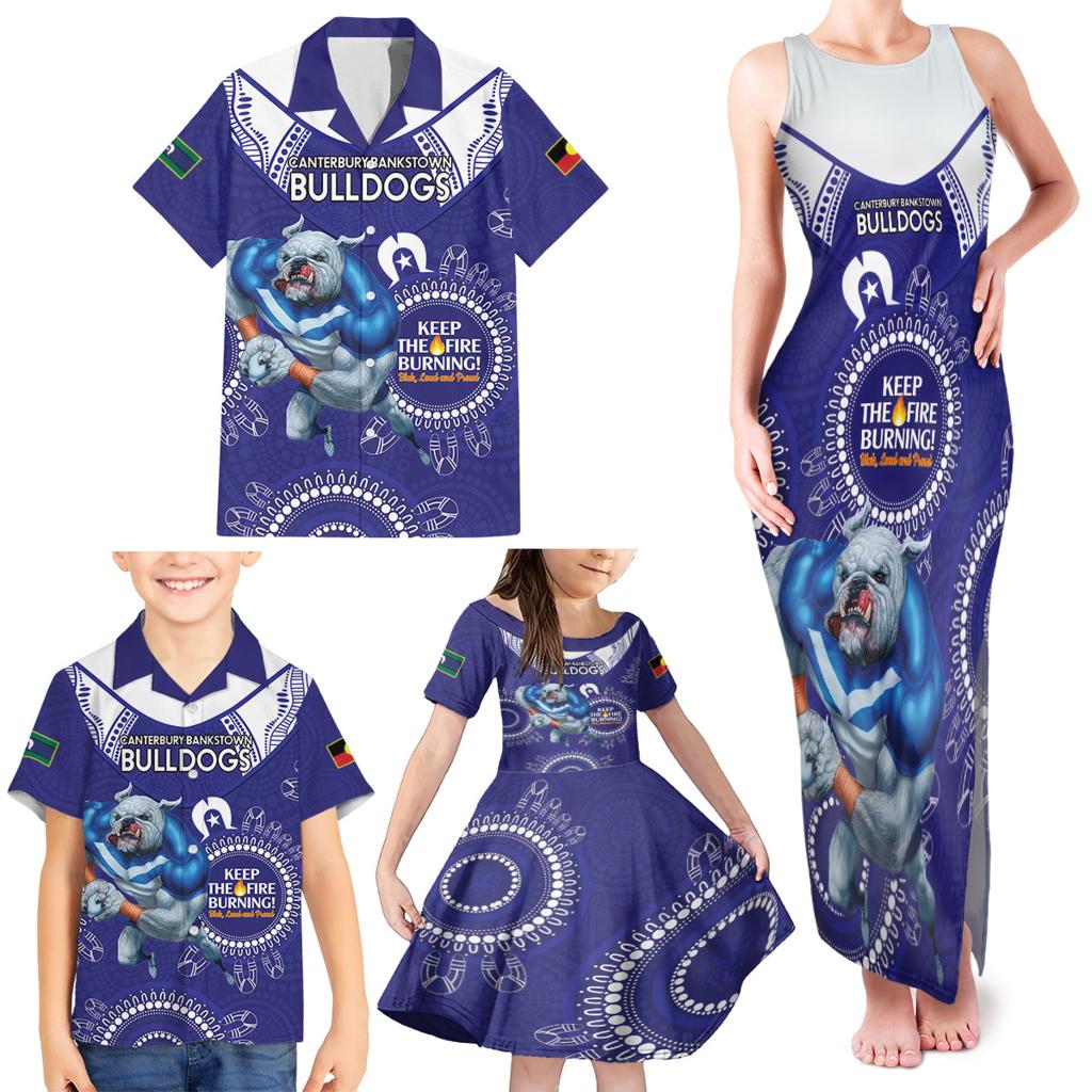 Custom NRL Bulldogs NAIDOC Week Family Matching Tank Maxi Dress and Hawaiian Shirt Keep The Fire Burning Indigenous Art