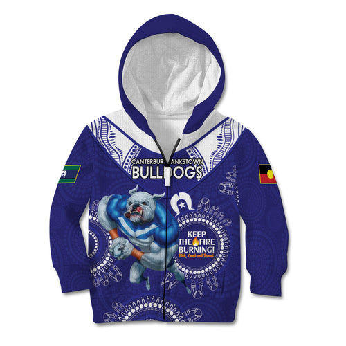 Custom NRL Bulldogs NAIDOC Week Kid Hoodie Keep The Fire Burning Indigenous Art