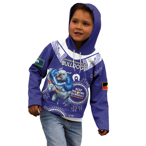 Custom NRL Bulldogs NAIDOC Week Kid Hoodie Keep The Fire Burning Indigenous Art