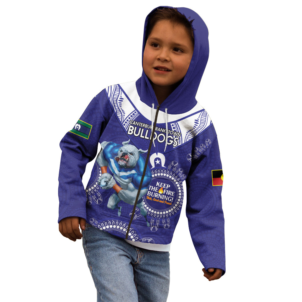 Custom NRL Bulldogs NAIDOC Week Kid Hoodie Keep The Fire Burning Indigenous Art