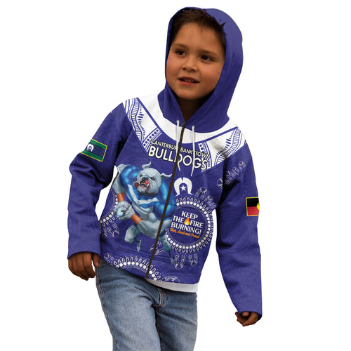 Custom NRL Bulldogs NAIDOC Week Kid Hoodie Keep The Fire Burning Indigenous Art