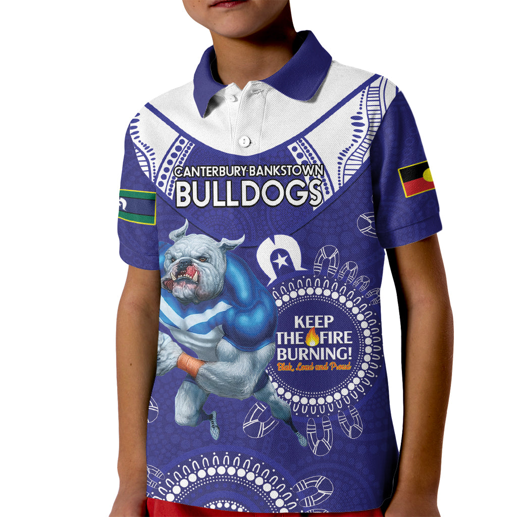 Custom NRL Bulldogs NAIDOC Week Kid Polo Shirt Keep The Fire Burning Indigenous Art