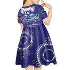 Custom NRL Bulldogs NAIDOC Week Kid Short Sleeve Dress Keep The Fire Burning Indigenous Art