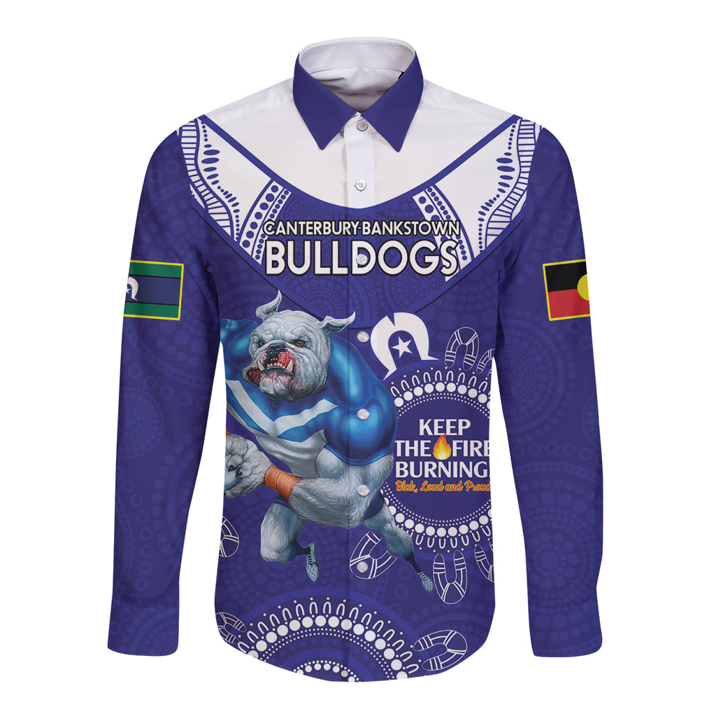 Custom NRL Bulldogs NAIDOC Week Long Sleeve Button Shirt Keep The Fire Burning Indigenous Art