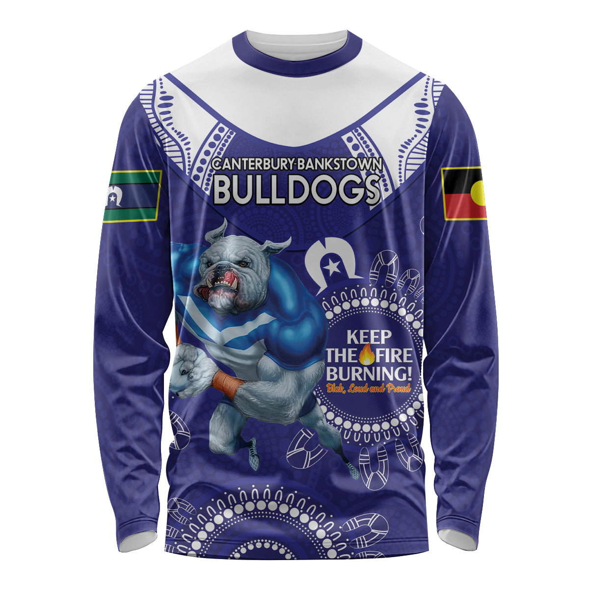 Custom NRL Bulldogs NAIDOC Week Long Sleeve Shirt Keep The Fire Burning Indigenous Art
