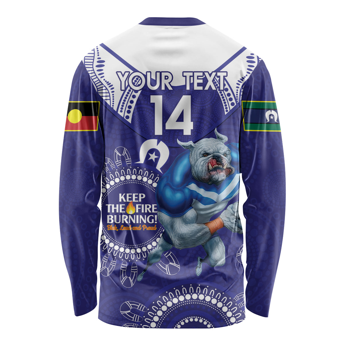 Custom NRL Bulldogs NAIDOC Week Long Sleeve Shirt Keep The Fire Burning Indigenous Art