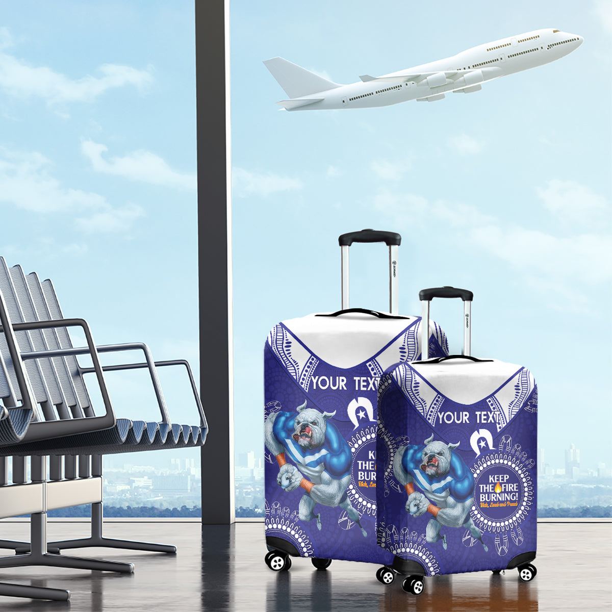 Custom NRL Bulldogs NAIDOC Week Luggage Cover Keep The Fire Burning Indigenous Art