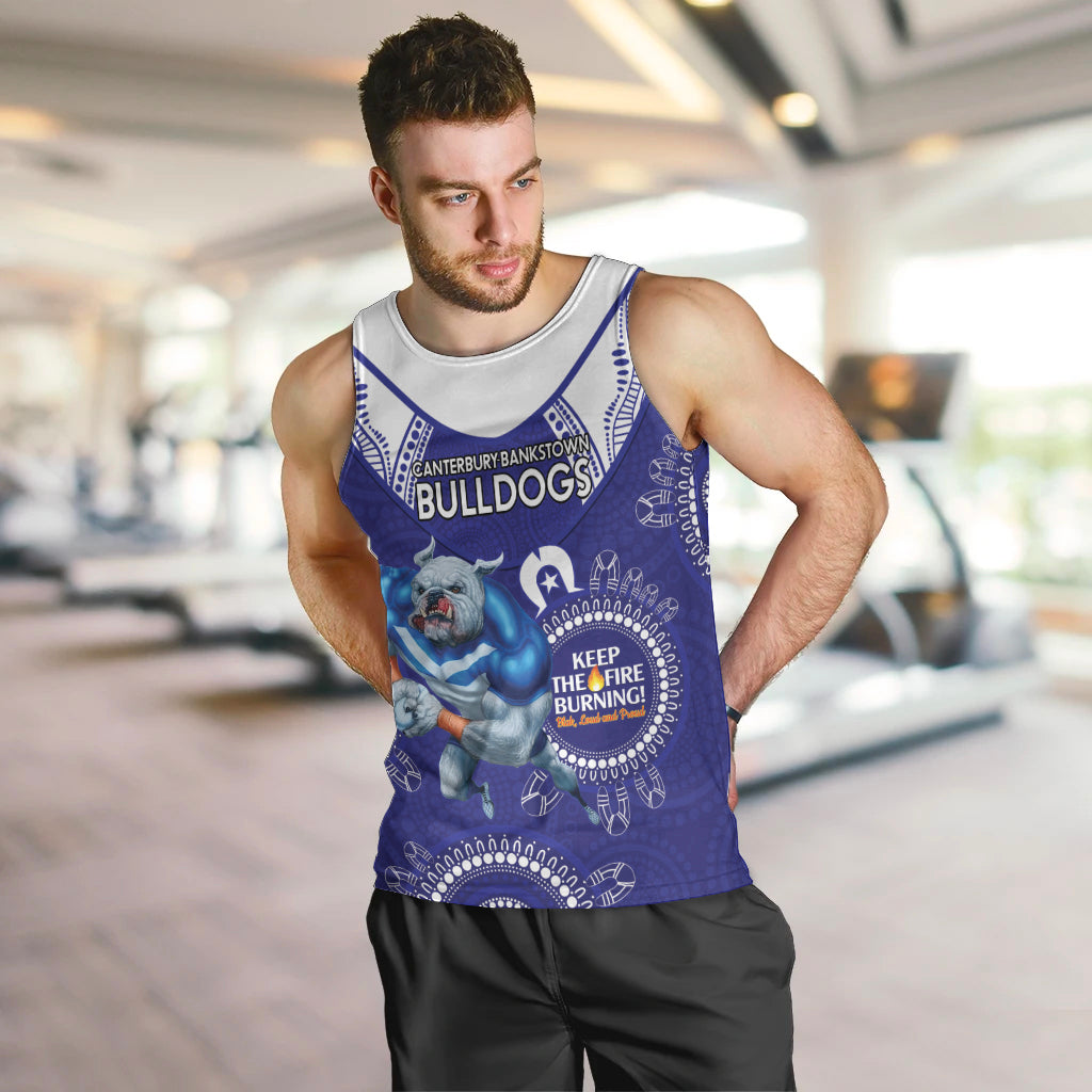 Custom NRL Bulldogs NAIDOC Week Men Tank Top Keep The Fire Burning Indigenous Art