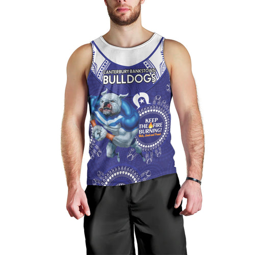 Custom NRL Bulldogs NAIDOC Week Men Tank Top Keep The Fire Burning Indigenous Art