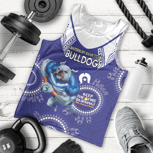Custom NRL Bulldogs NAIDOC Week Men Tank Top Keep The Fire Burning Indigenous Art