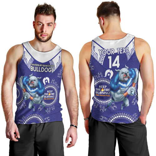 Custom NRL Bulldogs NAIDOC Week Men Tank Top Keep The Fire Burning Indigenous Art