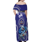 Custom NRL Bulldogs NAIDOC Week Off Shoulder Maxi Dress Keep The Fire Burning Indigenous Art
