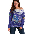 Custom NRL Bulldogs NAIDOC Week Off Shoulder Sweater Keep The Fire Burning Indigenous Art