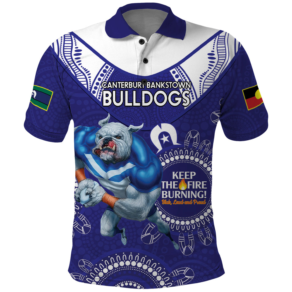 Custom NRL Bulldogs NAIDOC Week Polo Shirt Keep The Fire Burning Indigenous Art
